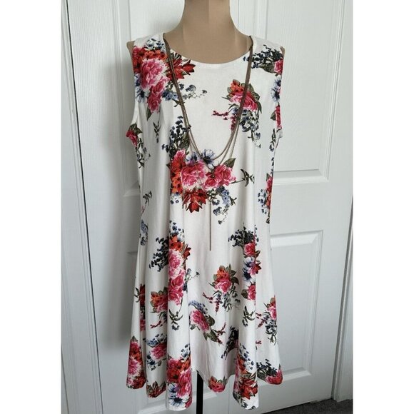Justify Women's White Floral Sleeveless Knit A-Line Dress w/Chain Accent Size M - Picture 1 of 8